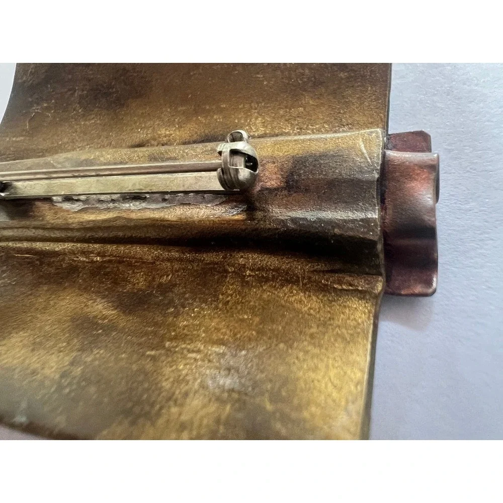 Vintage Mixed Metal Brutalist Brooch Copper Brass Abstract Modernist Pin Earthy